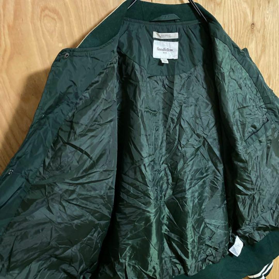 グリーン スタジャン USA古着 90s ナイロン ジャケット ホワイト XL メンズのジャケット/アウター(スタジャン)の商品写真