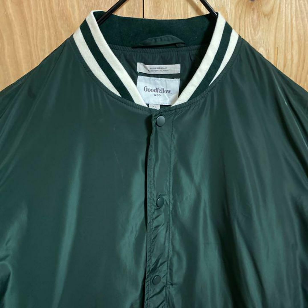 グリーン スタジャン USA古着 90s ナイロン ジャケット ホワイト XL メンズのジャケット/アウター(スタジャン)の商品写真