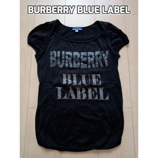 バーバリーブルーレーベル(BURBERRY BLUE LABEL)のバーバリーブルーレーベル　フレンチスリーブカットソー　黒　ロゴプリント　M(Tシャツ/カットソー(半袖/袖なし))