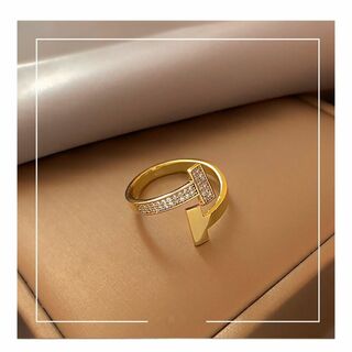１つ加えるだけで華やぐ★czダイヤモンドT字ゴールドk18色リング★キラキラ指輪(リング(指輪))