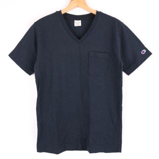 チャンピオン(Champion)のチャンピオン 半袖Tシャツ Vネック 胸ポケット コットン100% メンズ Mサイズ ネイビー Champion(Tシャツ/カットソー(半袖/袖なし))