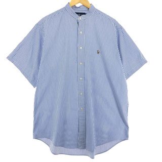 ラルフローレン(Ralph Lauren)の古着 ラルフローレン Ralph Lauren YARMOUTH スタンドカラー 半袖 ストライプシャツ メンズL /eaa444760(シャツ)