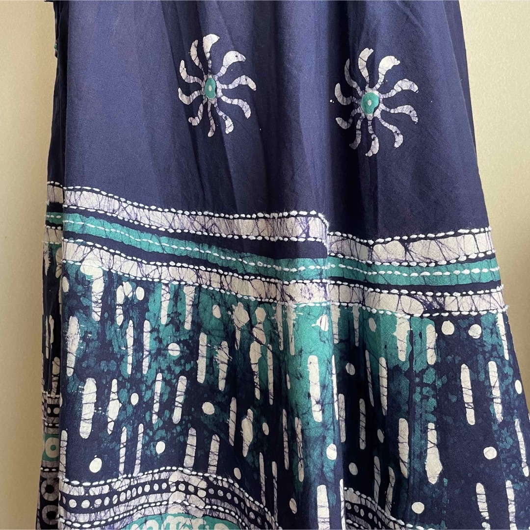 バティックブロックプリント　インド綿　ロングスカート　ブルー レディースのスカート(ロングスカート)の商品写真