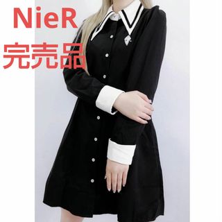 ニーアクロージング(NieR Clothing)の完売品【NieR】フロントボタン2WAY配色ワンピース ブラック 可愛い(ミニワンピース)