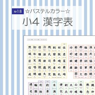 №18 小学校4年生 漢字表 ☆(語学/参考書)