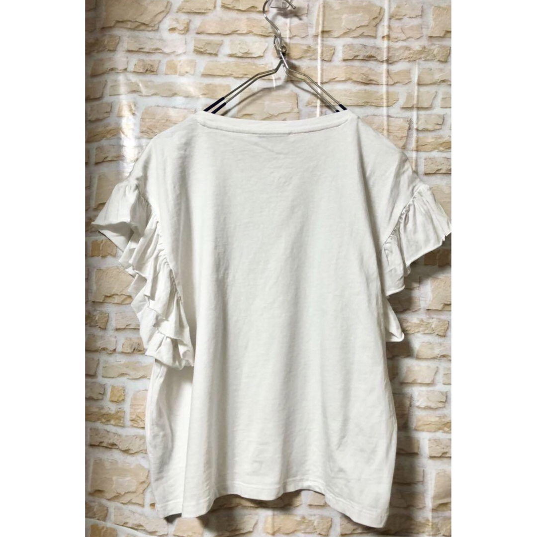 ZARA(ザラ)のZARA 袖フリル半袖トップス Mサイズ 古着 白 フォロー割引あり メンズのトップス(Tシャツ/カットソー(半袖/袖なし))の商品写真