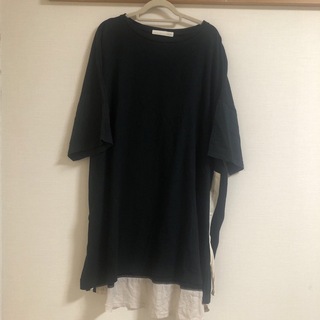 UJU ウジュ　ワンピース　チュニック　Tシャツ　ブラック　レディース(Tシャツ(半袖/袖なし))