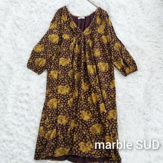 美品 マーブルシュッド marble SUD りす 花  ワンピース 日本製(ひざ丈ワンピース)