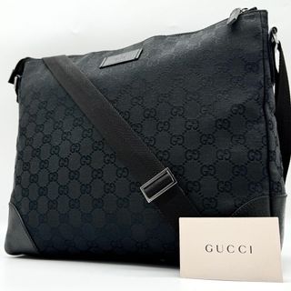 グッチ(Gucci)のほぼ未使用✨グッチ ショルダーバッグ GG柄 ロゴ キャンバス レザー ブラック(ショルダーバッグ)