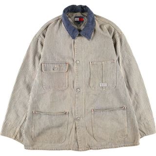 トミーヒルフィガー(TOMMY HILFIGER)の古着 90年代 トミーヒルフィガー TOMMY HILFIGER ヒッコリーストライプ カバーオール メンズM ヴィンテージ /eaa440169(カバーオール)