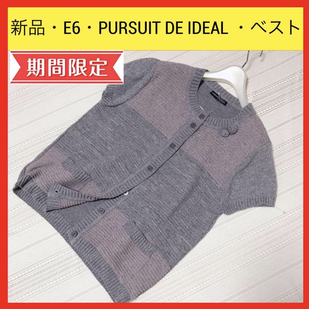 新品 E6 PURSUIT DE IDEAL 前開き ベスト ポケット付　M〜L レディースのトップス(ベスト/ジレ)の商品写真