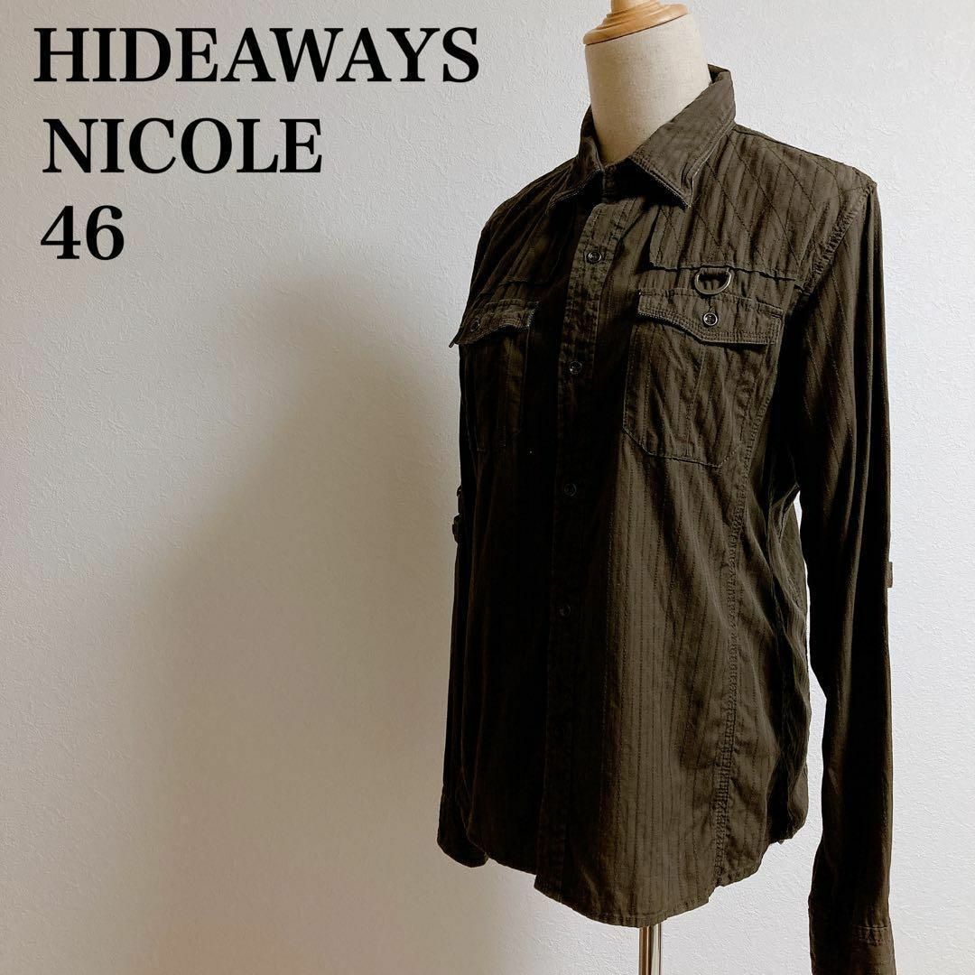 HIDEAWAY(ハイダウェイ)のHIDEWAYS NICOLE ハイダウェイニコル　長袖シャツ　ダークカーキ46 メンズのトップス(シャツ)の商品写真