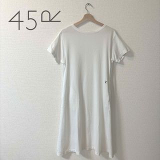 フォーティファイブアール(45R)の【美品】45R 45rpm ワンピース　半袖　刺繍　コットン　ガーゼ　希少　白(ひざ丈ワンピース)