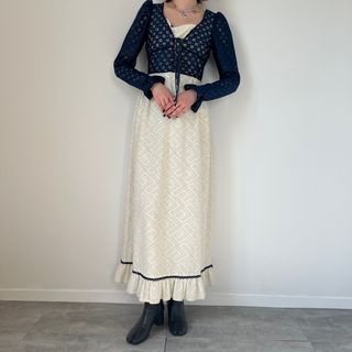 ガニーサックス(GUNNE SAX)の古着 60~70年代 ガンネサックス GUNNE SAX Jessica 黒タグ 総柄 マキシ丈 長袖 フレア ワンピース レディースS ヴィンテージ /eva001385(その他)