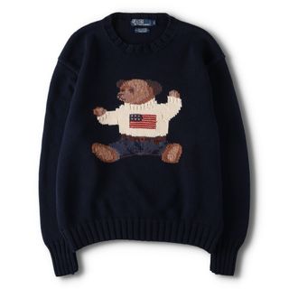 ラルフローレン(Ralph Lauren)の古着 90年代 ラルフローレン Ralph Lauren POLO by Ralph Lauren HAND KNIT ポロベア コットンニットセーター メンズL ヴィンテージ /evb005115(ニット/セーター)