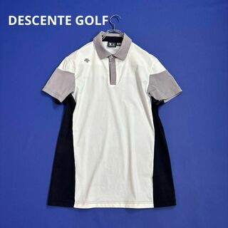 デサント(DESCENTE)のデサントゴルフ　O/LL半袖ポロ　ドッキング　ブラック　ホワイト　グレー(ウエア)