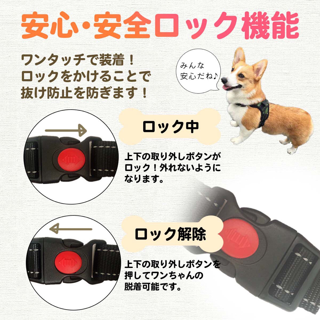 【カラー：迷彩柄（緑×黄） 選べる5サイズ】 ハーネス 犬 小型犬 中型犬 大型 その他のペット用品(犬)の商品写真