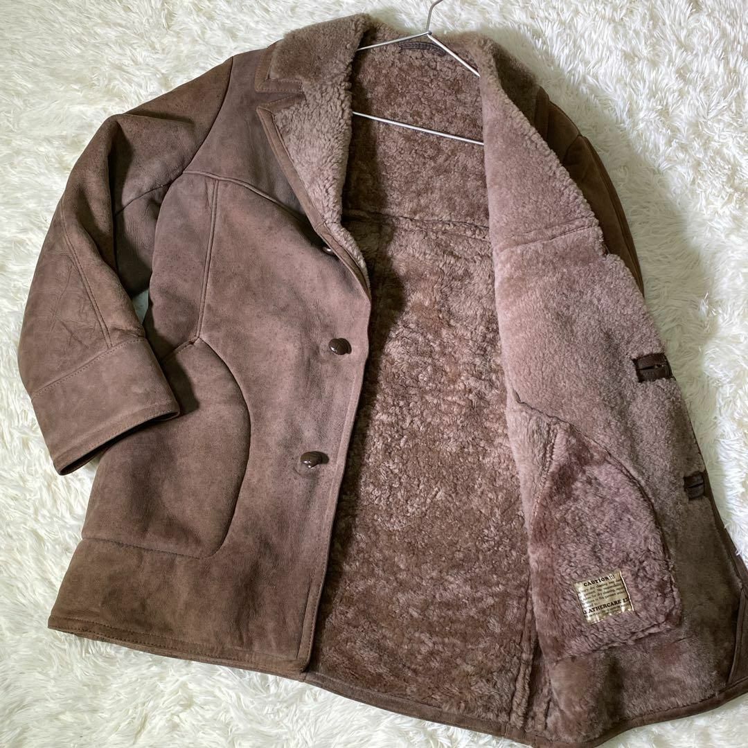 ムートンコート　ロングコート　ランチコート　ブラウン　羊革　ラムスキン　裏ボア メンズのジャケット/アウター(ライダースジャケット)の商品写真