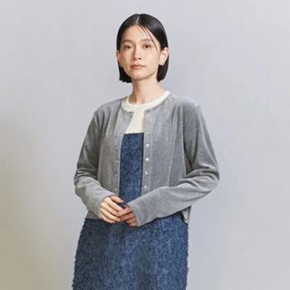 ビューティアンドユースユナイテッドアローズ(BEAUTY&YOUTH UNITED ARROWS)の美品■BEAUTY&YOUTH  ベロアコンパクトカーディガン■roku 6 H(カーディガン)