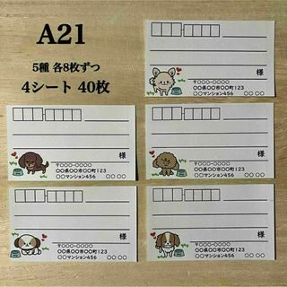 宛名シール*A21 犬 5種 40枚(宛名シール)