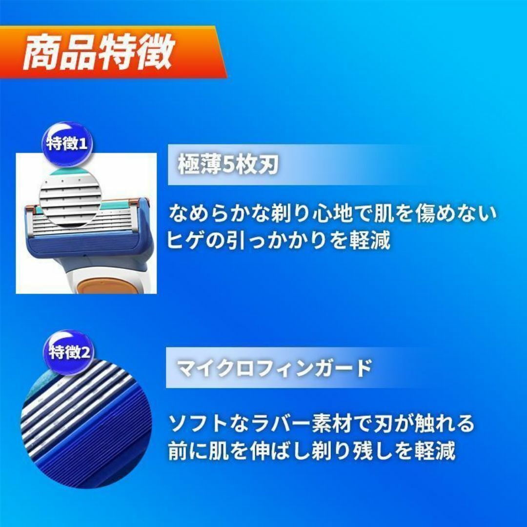 8個 ブルー ジレットフュージョン対応互換替刃 カミソリ 社外品 5枚刃髭剃り コスメ/美容のシェービング(カミソリ)の商品写真