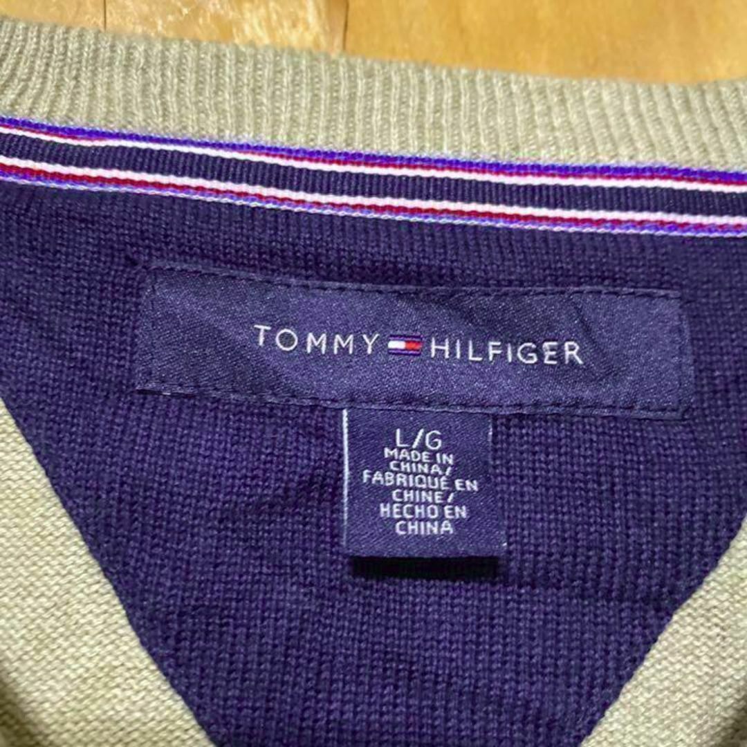 トミーヒルフィガー メンズ セーター USA古着 90s ダイヤ グレー ニット メンズのトップス(ニット/セーター)の商品写真