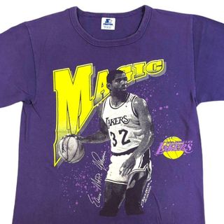 90s USA製 NBA マジックジョンソン レイカーズ パープル M 150(Tシャツ/カットソー(半袖/袖なし))