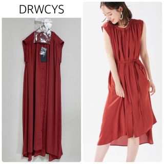 ドロシーズ(DRWCYS)の【新品タグ付】DRWCYSシフォンギャザーワンピース　赤　サイズ1(ロングワンピース/マキシワンピース)