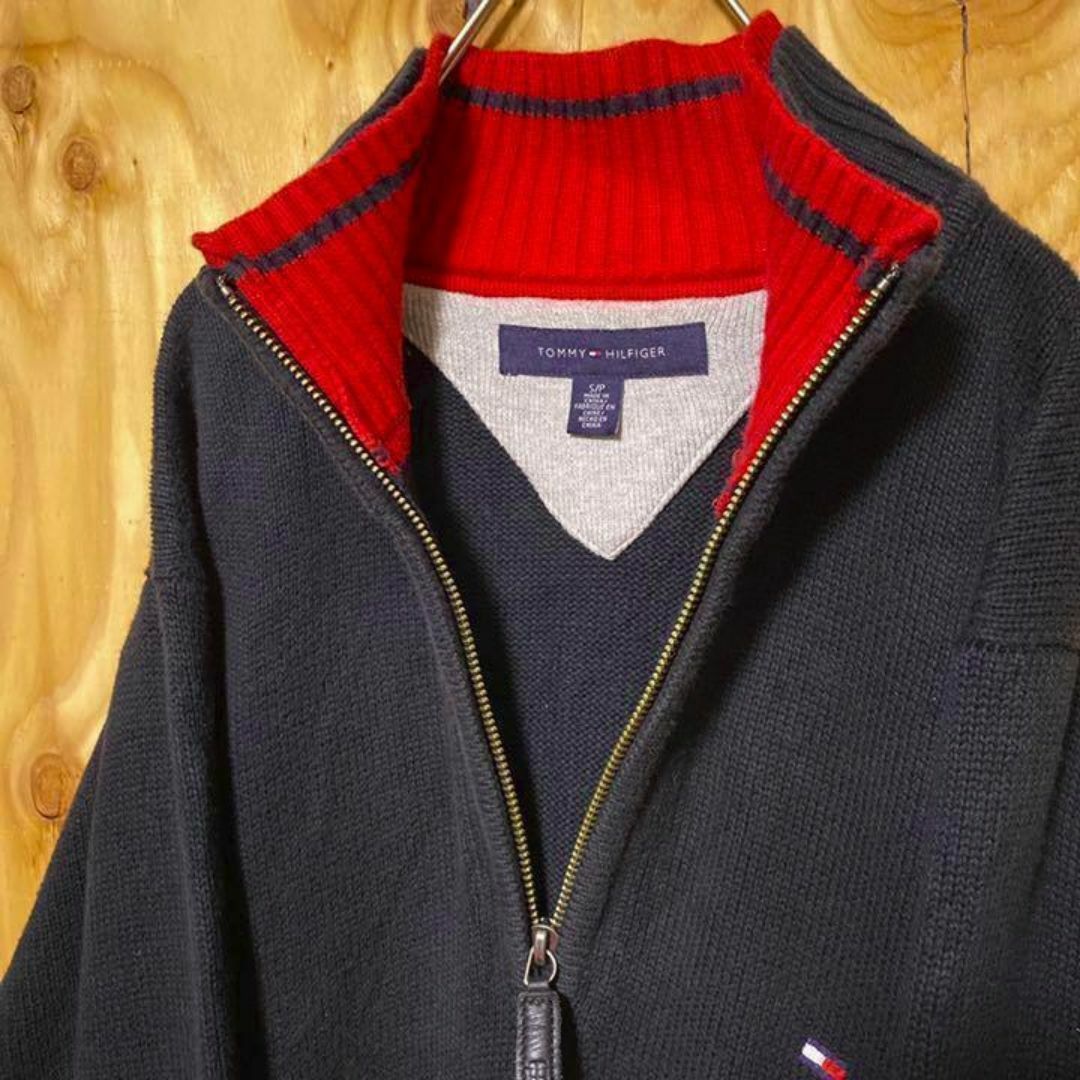 トミーヒルフィガー ハーフジップ ニット セーター USA古着 90s ブラック メンズのトップス(ニット/セーター)の商品写真