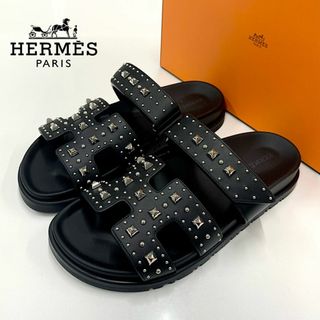 エルメス(Hermes)の8499 未使用 エルメス シプレ レザー スタッズ フラットサンダル ブラック(サンダル)