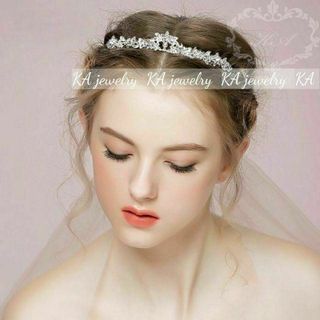 低め☆ティアラヘッドドレス ウエディング結婚式ブライダルシルバーヘアアクセサリー(ヘッドドレス/ドレス)