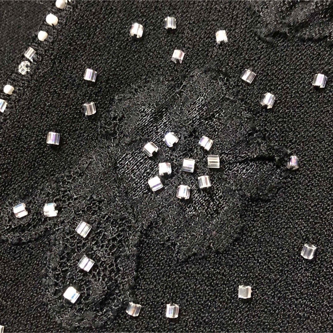 Aylesbury(アリスバーリー)のアリスバーリー　ビーズパールレース刺繍　カーディガン　M9号　黒　美品 レディースのトップス(カーディガン)の商品写真