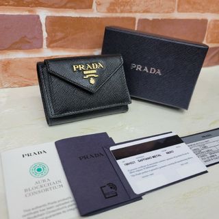 プラダ(PRADA)の美品PRADA☆鑑定済☆サフィアーノ 1MH021 黒 プラダ３つ折り財布(財布)