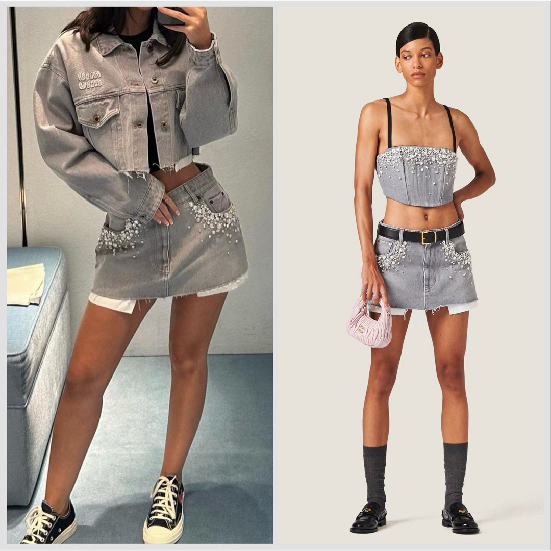 23AW miu miu ビジューデニムミニスカート IT36 23AW miu miu ビジューデニムミニスカート IT36