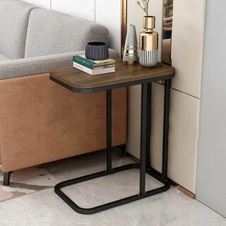 サイドテーブル ソファーテーブル モダン 木製 コの字型ラック 2段 黒フレーム(コーヒーテーブル/サイドテーブル)