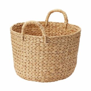 MUJI 無印良品 持ち手付ラウンドバスケット 小 直径37×高さ26cm ウォ(バスケット/かご)