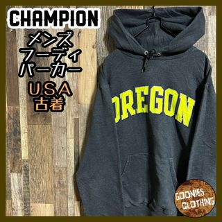 チャンピオン(Champion)のチャンピオン パーカー フーディ オレゴン ロゴ プリント グレー USA古着(パーカー)