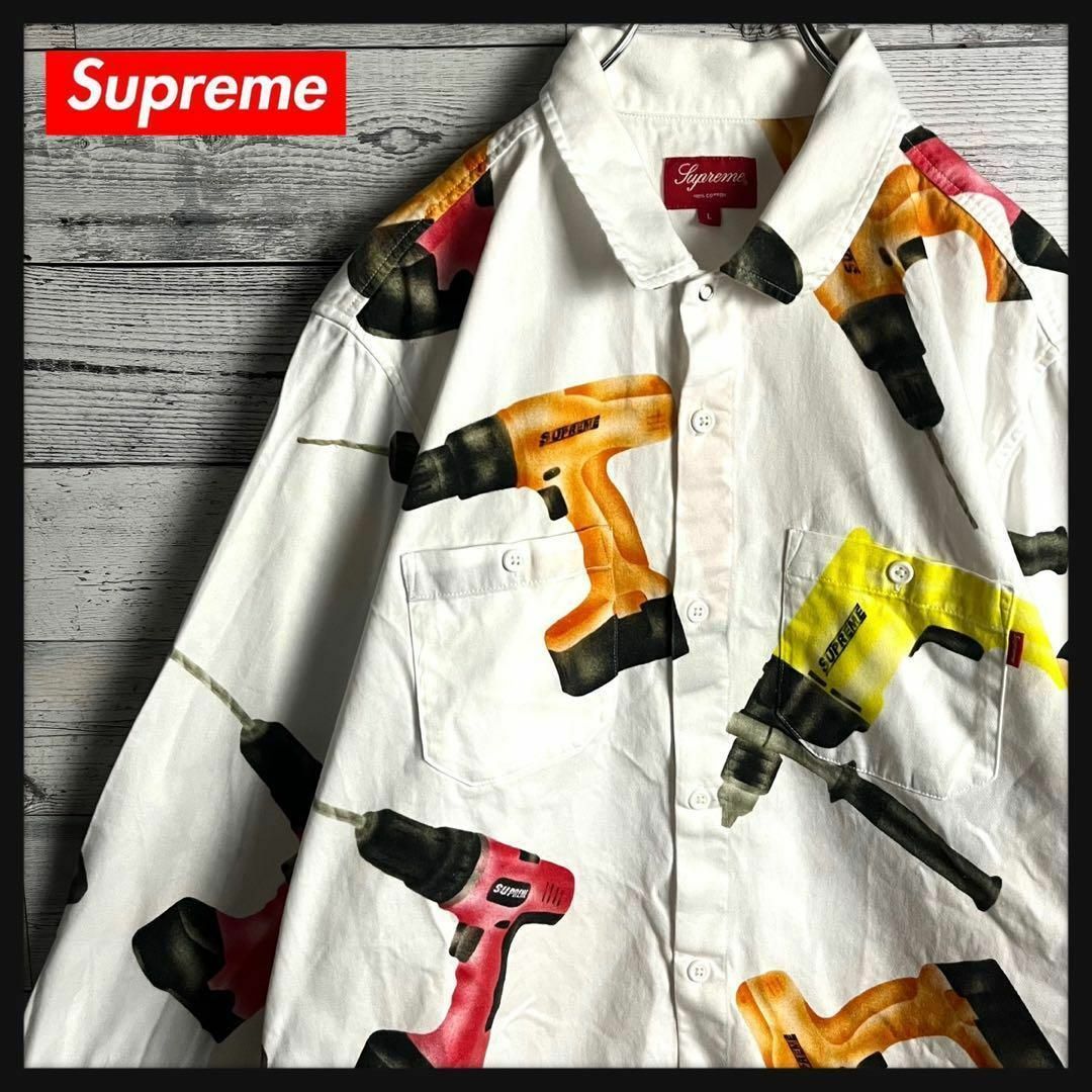 Supreme(シュプリーム)の【希少デザイン】シュプリーム☆総柄 ロゴ満載入り長袖シャツ　ドリル その他のその他(その他)の商品写真