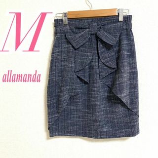 アラマンダ(allamanda)のアラマンダ　タイトスカート　M　ネイビー　リボン　きれいめ　ポリ　ひざ丈(ひざ丈スカート)