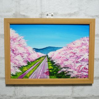 油絵 絵画 【桜並木の道】(絵画/タペストリー)