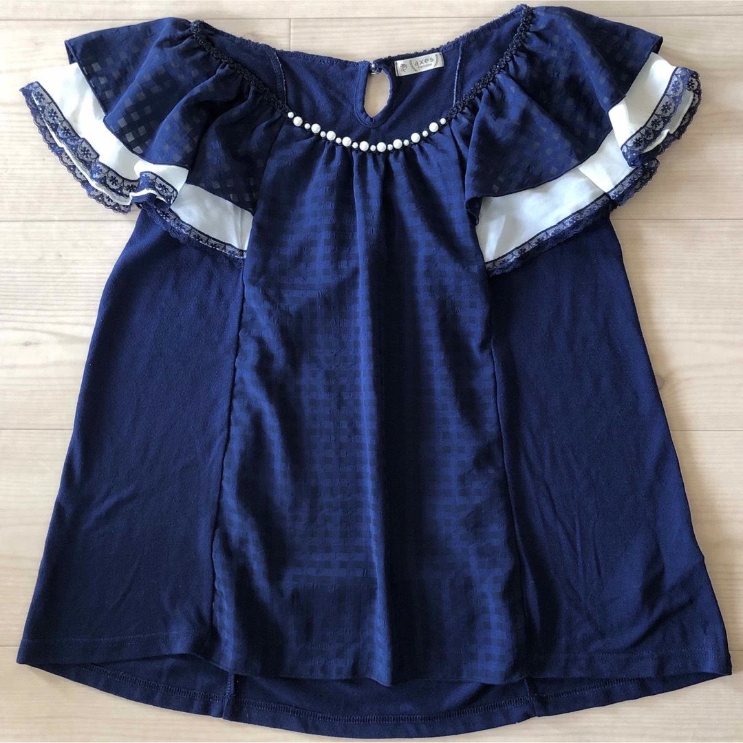 axes femme(アクシーズファム)のアクシーズファムM 半袖カットソー　紺色トップス　シフォンTシャツ レディースのトップス(カットソー(半袖/袖なし))の商品写真