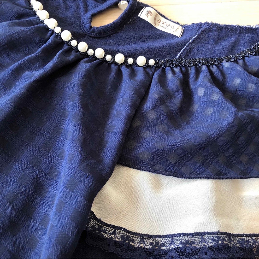 axes femme(アクシーズファム)のアクシーズファムM 半袖カットソー　紺色トップス　シフォンTシャツ レディースのトップス(カットソー(半袖/袖なし))の商品写真