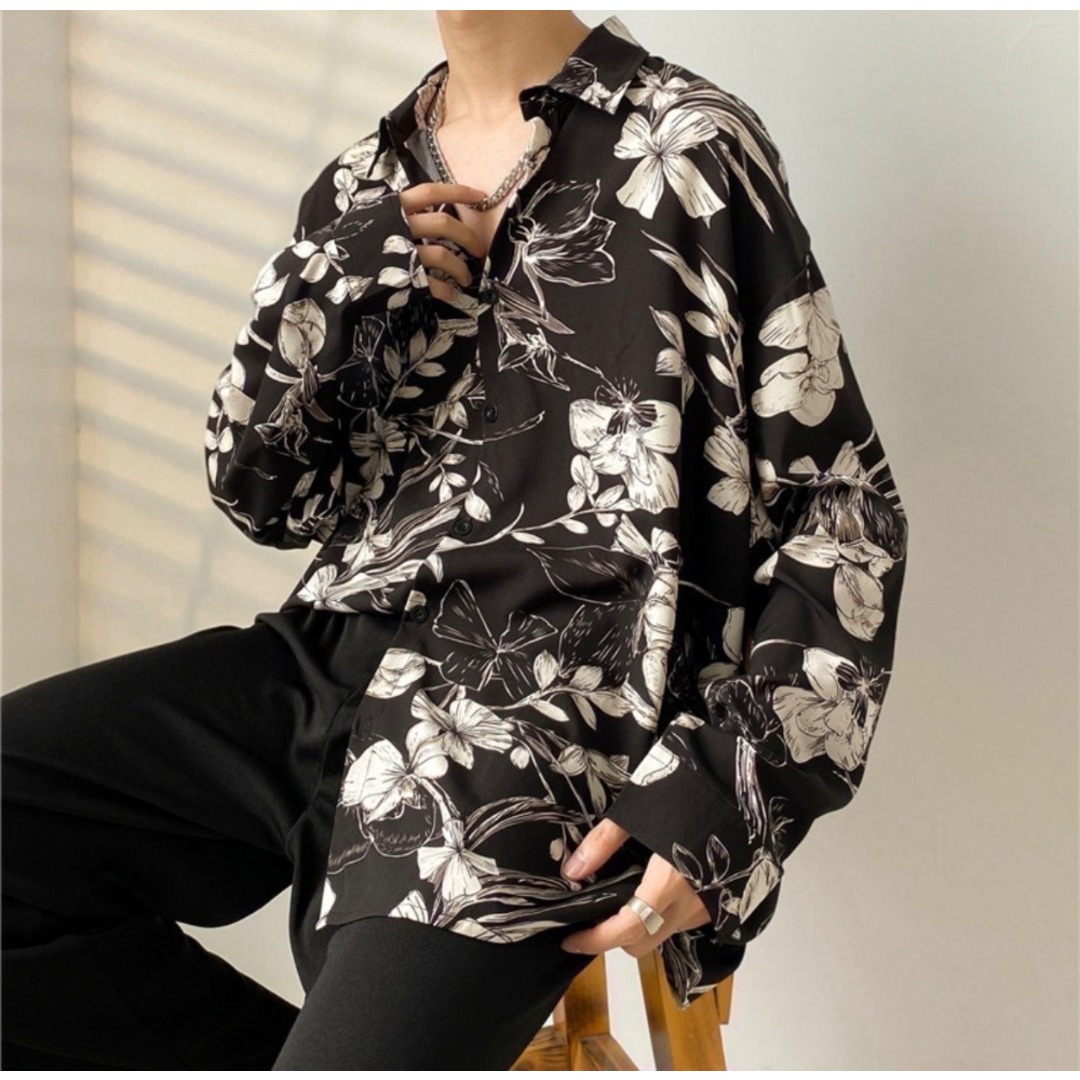 長袖シャツ black XLサイズ カジュアル 男性 メンズのトップス(シャツ)の商品写真