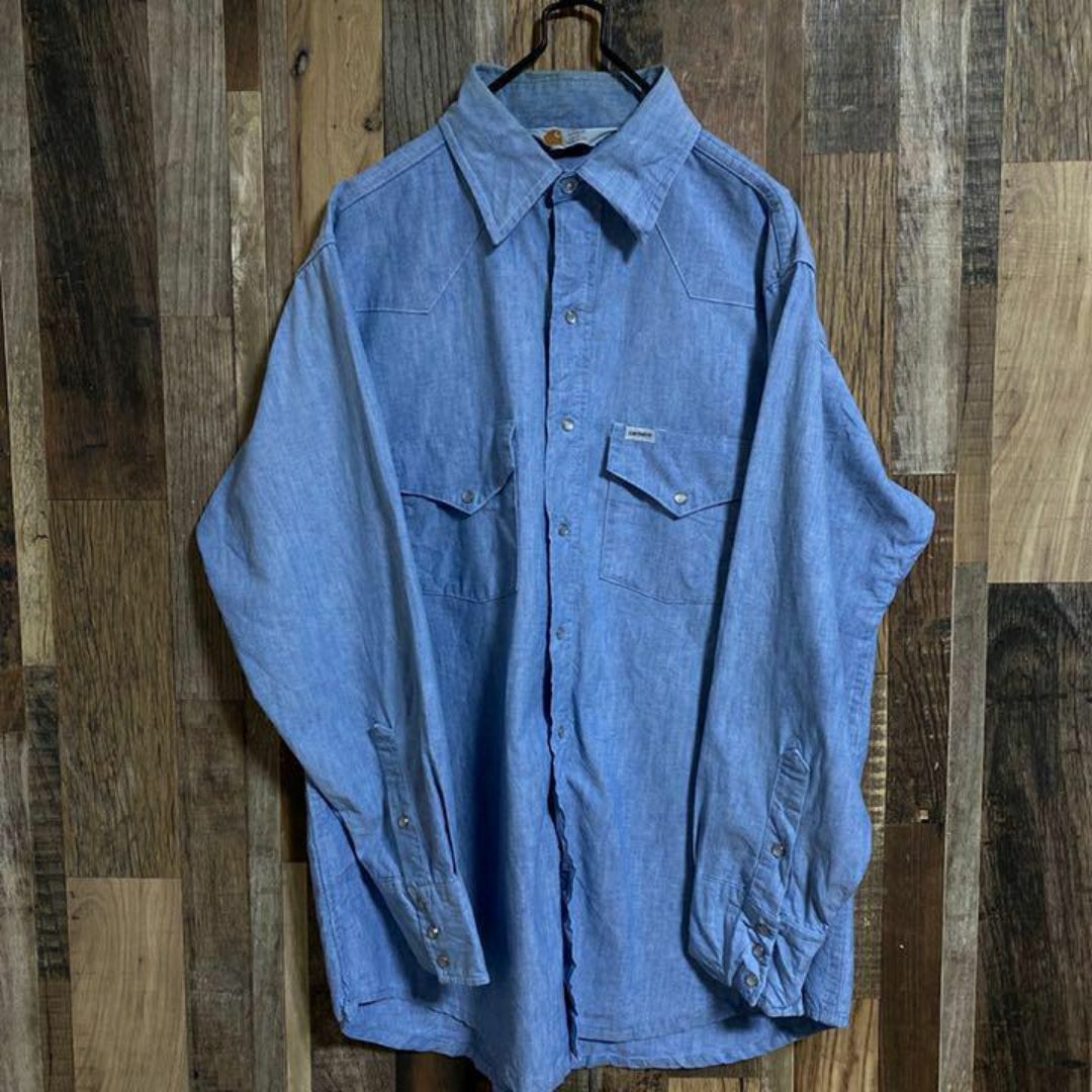 carhartt(カーハート)のカーハート 長袖シャツ ブルー 無地 USA古着 90s シャツ 長袖 シャツ メンズのトップス(シャツ)の商品写真