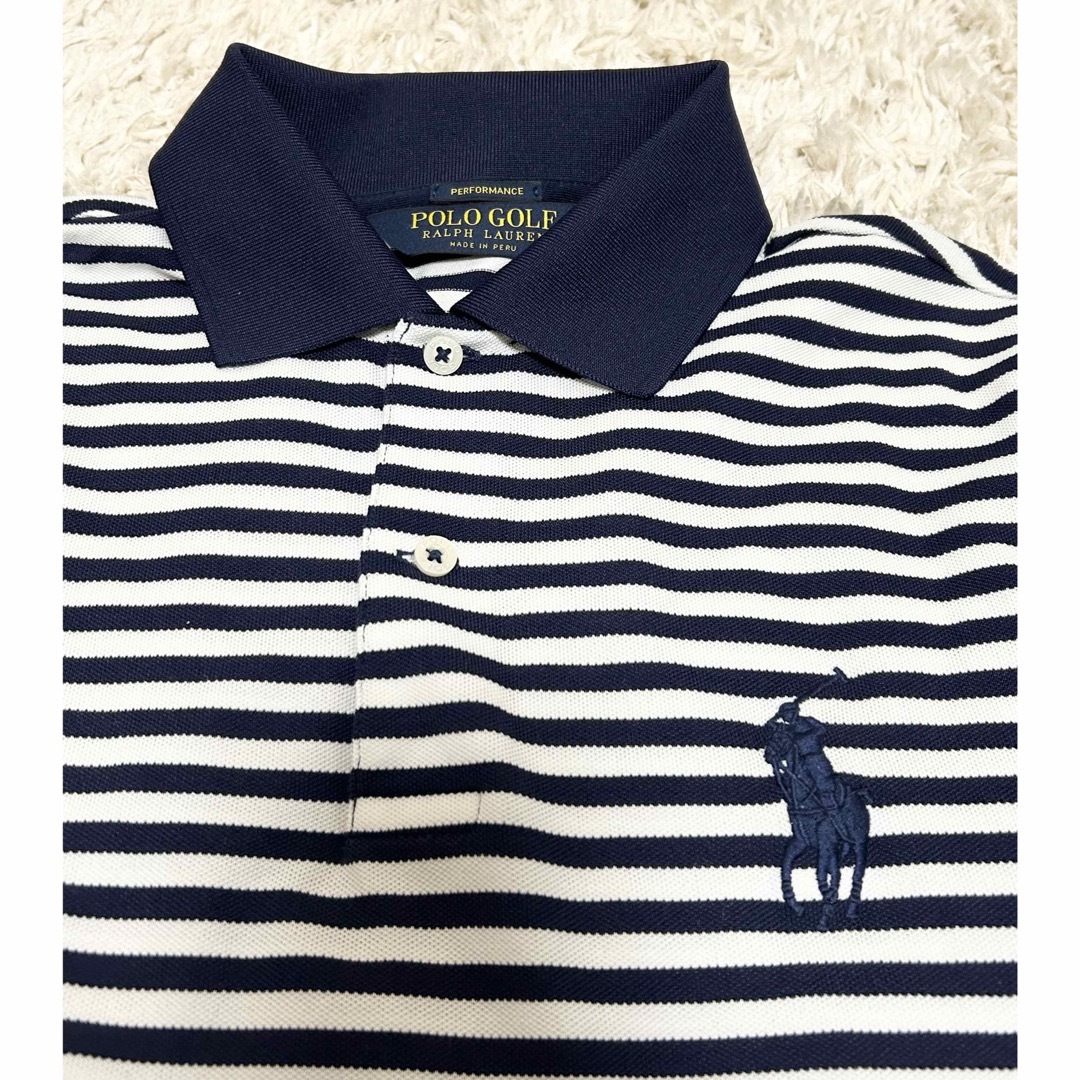 POLO RALPH LAUREN(ポロラルフローレン)のラルフローレン　ゴルフウェア　メンズ　ネイビーホワイト　ボーダー　ポロシャツXS スポーツ/アウトドアのゴルフ(ウエア)の商品写真