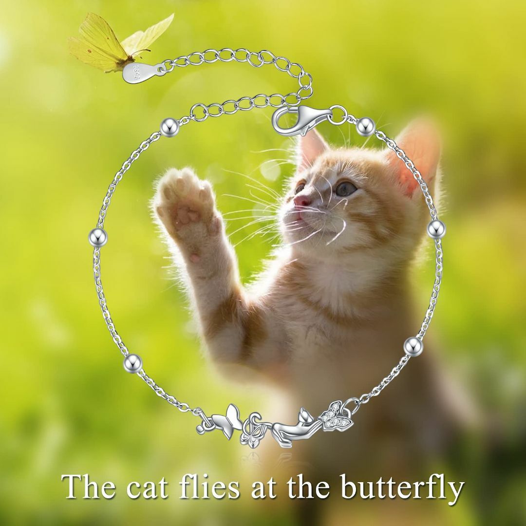 【色: ホワイト】LUHE 蝶々と猫 ブレスレット レディース 人気 かわいい  レディースのアクセサリー(その他)の商品写真