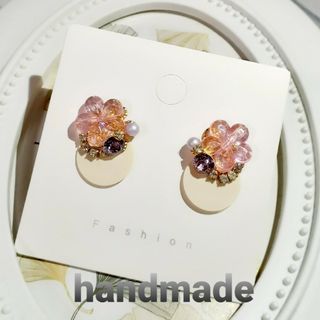 ピンクお花ピアス Ｎｏ．21  ハンドメイドピアス(ピアス)