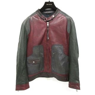 グッチ(Gucci)のGUCCI(グッチ) ライダースジャケット サイズ52 L メンズ - ボルドー×ダークグレー×ブラウン 長袖/レザー/ジップアップ/春/秋(ライダースジャケット)