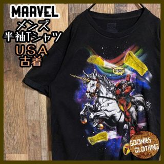 マーベル(MARVEL)のTシャツ MARVEL キャラクター アニメ メンズ ブラック USA古着 半袖(Tシャツ/カットソー(半袖/袖なし))