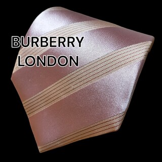【BURBERRY LONDON】　ピンク系　ストライプ　日本製(ネクタイ)